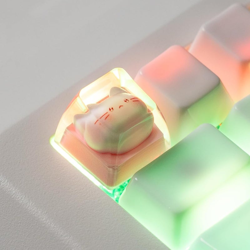 ULTRAEQUIP Artisan Keycaps, Pink Cat Design, 1U Resin Mechanical Keyboard Key, Shine Through Compatible Single 1U Replace Key for ESC Key Mechanical Keyboard - Image 3